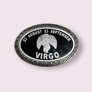 Vintage Virgo Black And Silver Metallic Belt Buckle Astrology Zodiac Edgy Angel